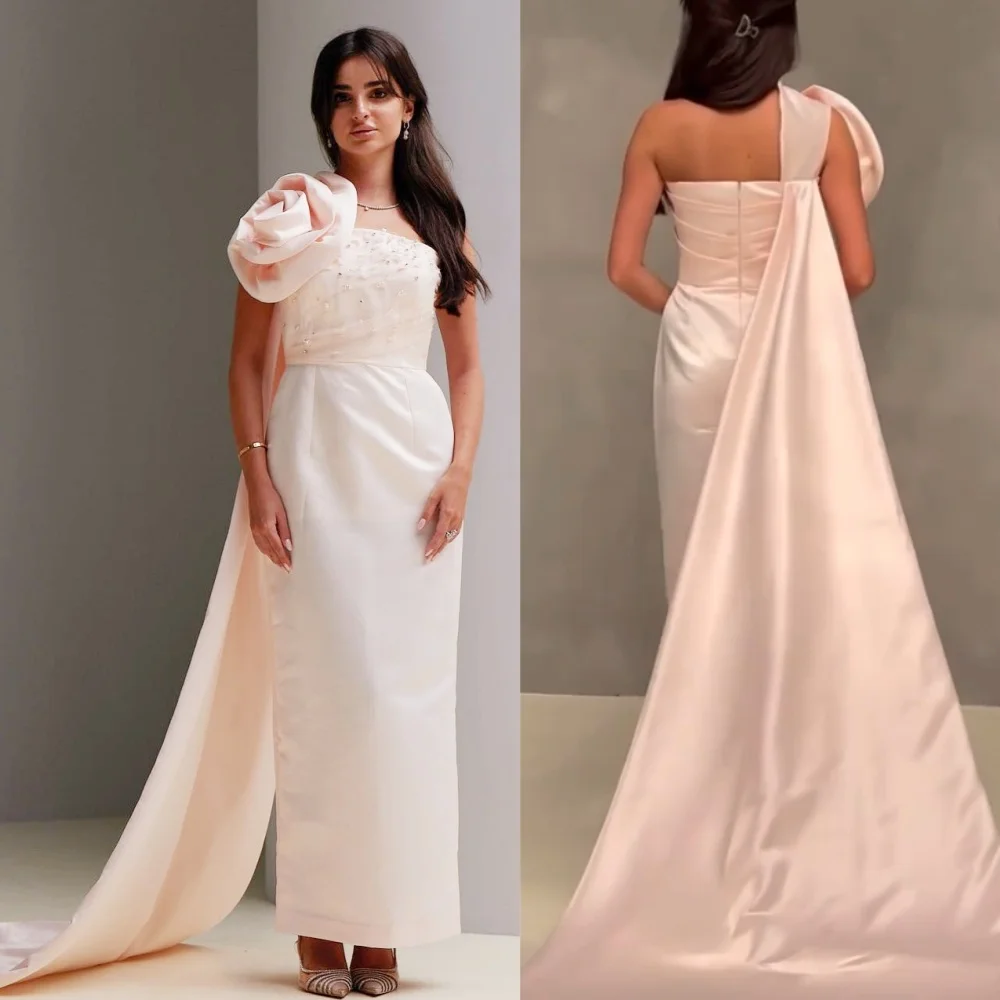 

Ball Dress Evening Saudi Arabia Jersey Sequined Flower Ruched Prom A-line Strapless Bespoke Occasion Gown Long Dresses