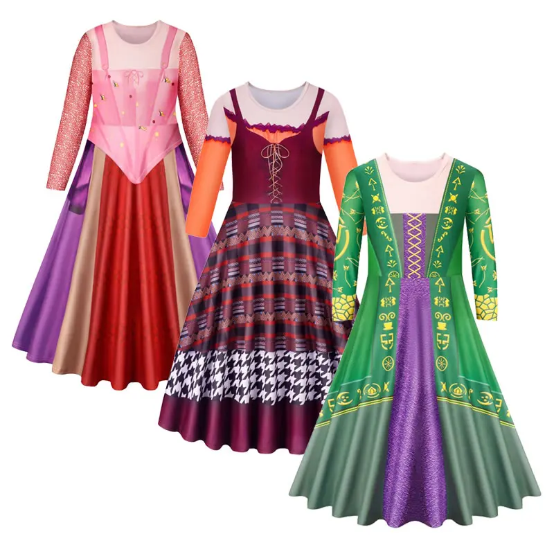 

Hocus Pocus 2 Costume For Teen Girl Cosplay Dress 2022 Halloween Children Up Print Tunic Kid Party Frock Clothes