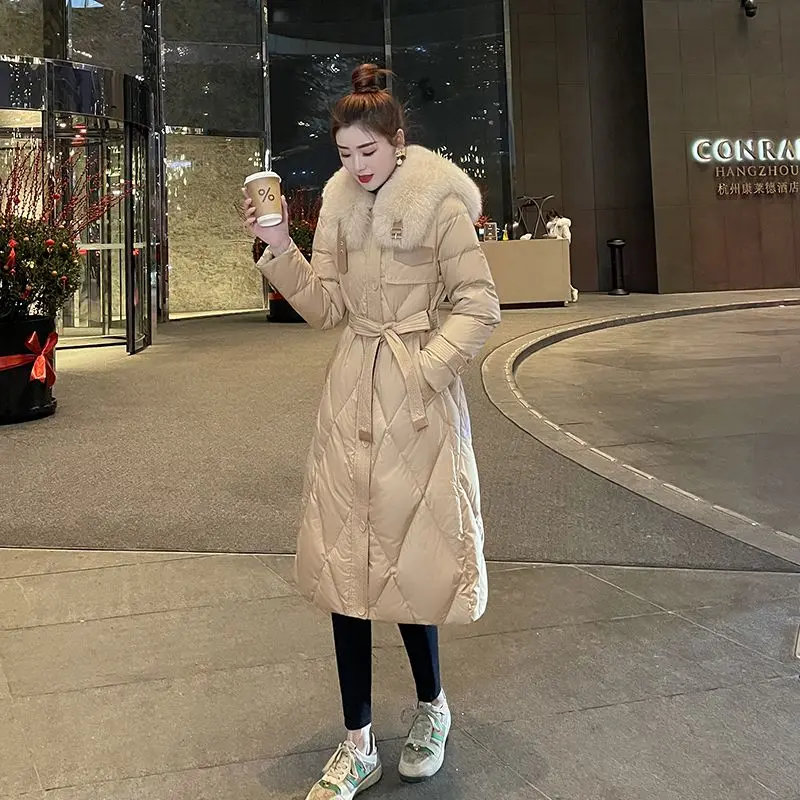 2023 New Women Down Jacket Winter Coat Female Wear A Big Fur Collar  Parkas Long  Pattern Outwear  Thicken Overcoat