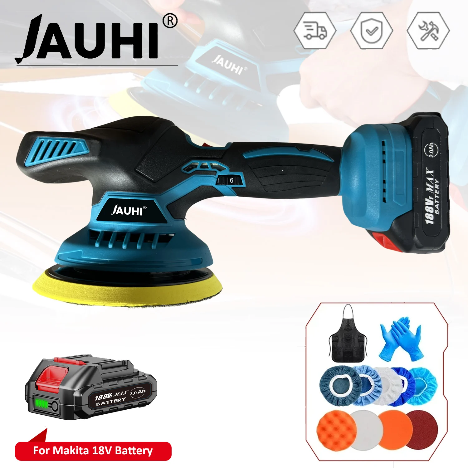 Polisseuse Sans Fil ONEVAN 6 Vitesses – Adaptée Pour Batterie Makita, Avec Accessoires
