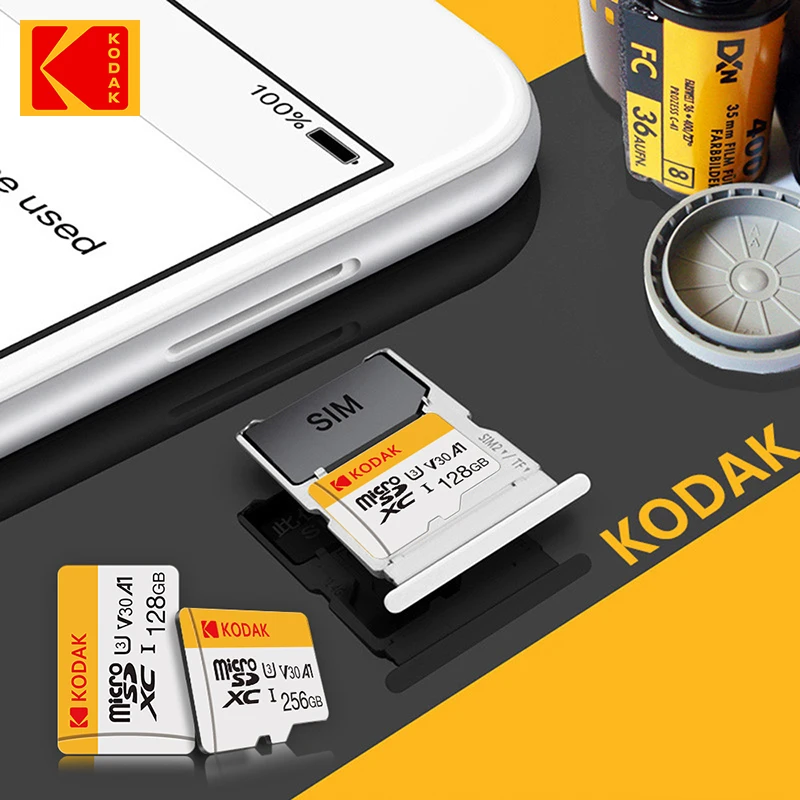 코닥 마이크로 SD 메모리 카드 100MB/s 클래스10 U3 UHS-I 32GB 64GB 128GB TF SD 카드 4K HD 휴대폰/PC용