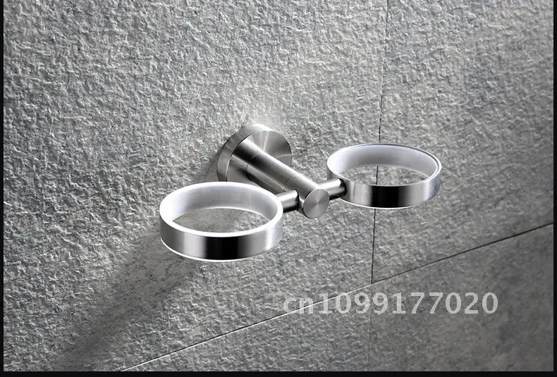 Double Toothbrush Cup Holder Sus304 Wall Steel Glass Wash Bathroom Accessories Cup Holder Mouthwash Stainless Mouth Set