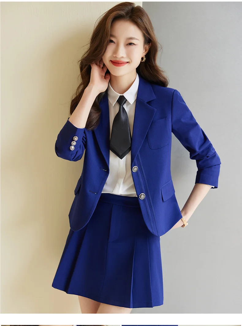 Blazer azul marino Formal para mujer, trajes de negocios con falda y  chaqueta, conjuntos elegantes para