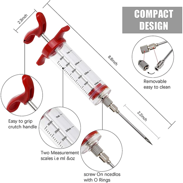 Meat Injector Syringe With 3 Marinade Injector Needles for BBQ Grill