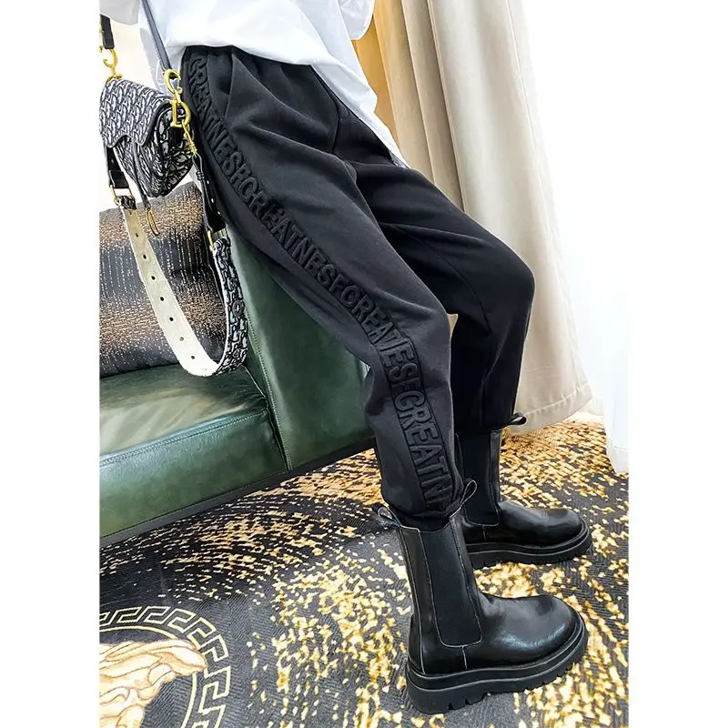 Women's Autumn Winter Letter Y2K High Waisted Pants Fashion Casual Versatile Lady Trousers Loose Slim Trendy New Female Clothes
