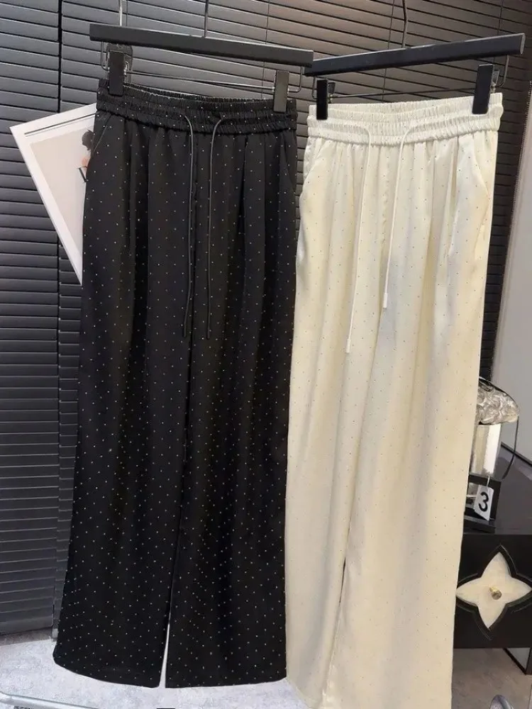 2024 New Spring Summer Women Pants High End Beading Loose Straight Trousers Pantalones Mujer Korean Fashion Streetwear