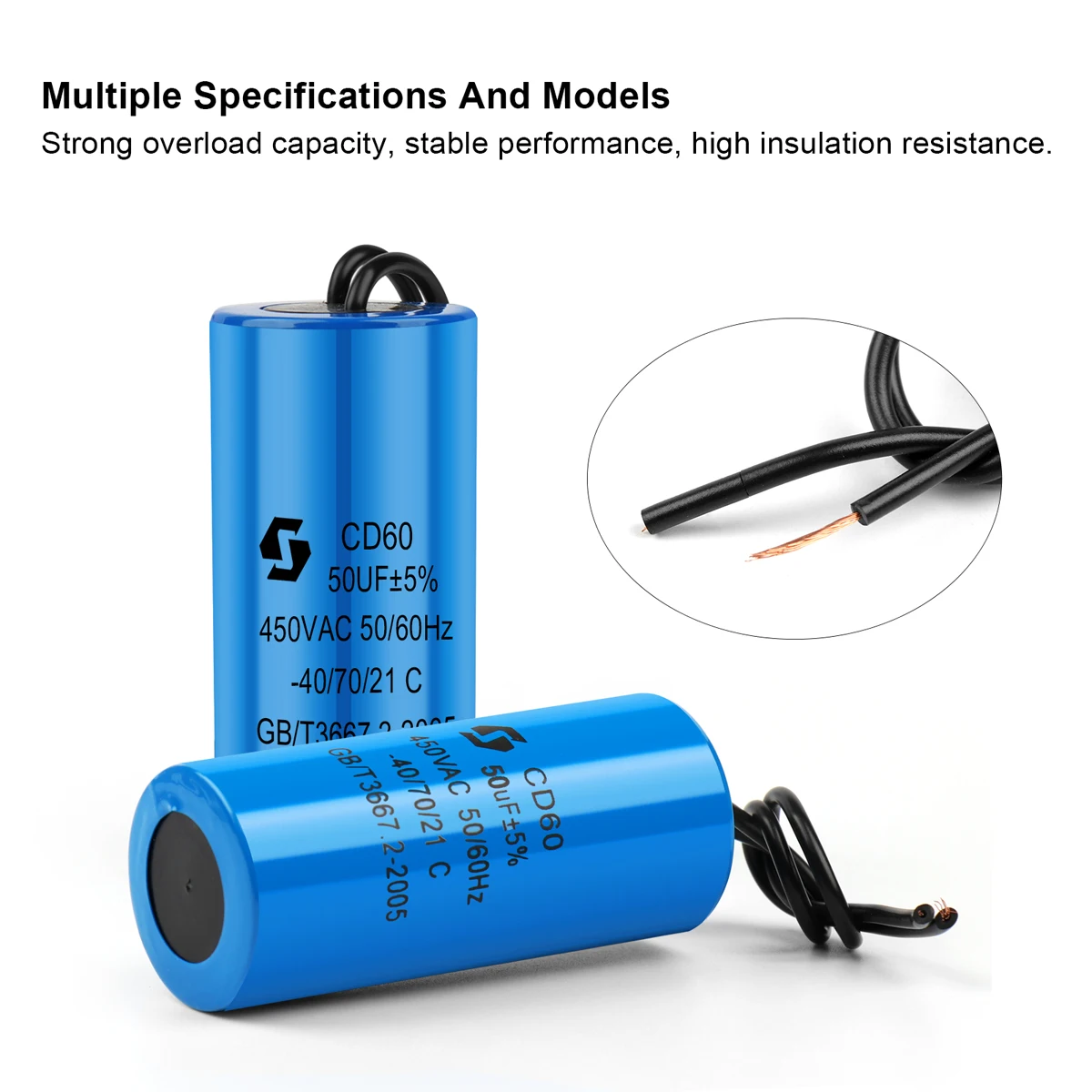 CD60 Motor Run Capacitor 450V 50/75/100/150/200/250/300/350/400UF Motor Starting Capacitor For Water Pump Air Conditioner