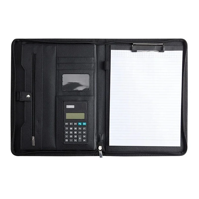 남녀공용 메모장, Padfolio 비즈니스 지퍼 폴더, 회의 핸들, 포트폴리오 가죽 포함