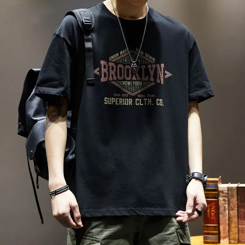 

Youthful Vitality Casual Loose Letter Printed T-shirts Summer Fashion Round Neck Men's All-match Short Sleeve Korean Pullovers