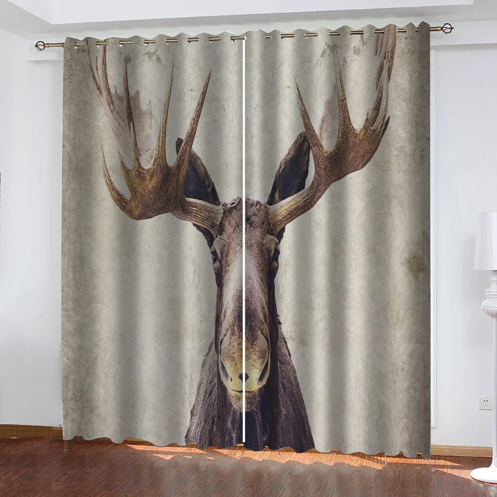 

Curtains Blackout 3D Animal Elk Shading Bedroom Winodw Curtain Set For Living Room 2 Pieces Free Shiping Decorative Curtains