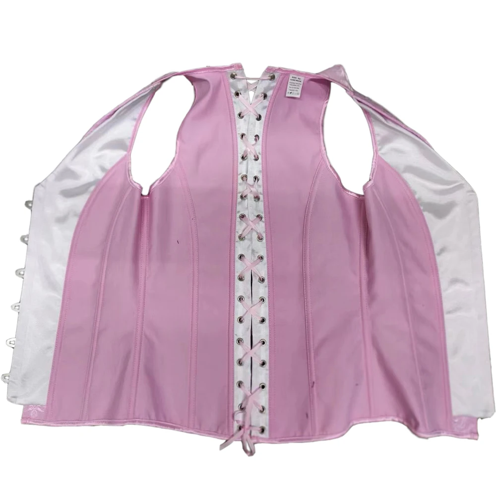 Corset Vest Men Pink Prints Shaping Tops Lace Up Bones Vintage Dress Waistcoat Formal Party Stage Waist Trainer V Neck 6 Buckle