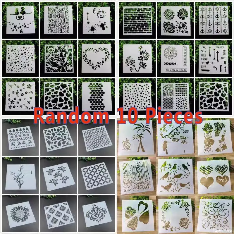 10 Pieces Stencils Embossing Scrapbooking Craft Layering Painting on Wood Wall Home Decor Reusable Template（Random 10 Patterns）