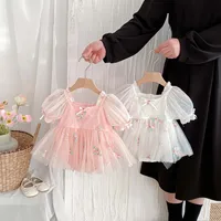 Girl Baby Summer Sweet Puff Sleeve Short Sleeve Mesh dress, Baby Fashion Floral Bow Mesh Princess Dress, Perfect for Party and G