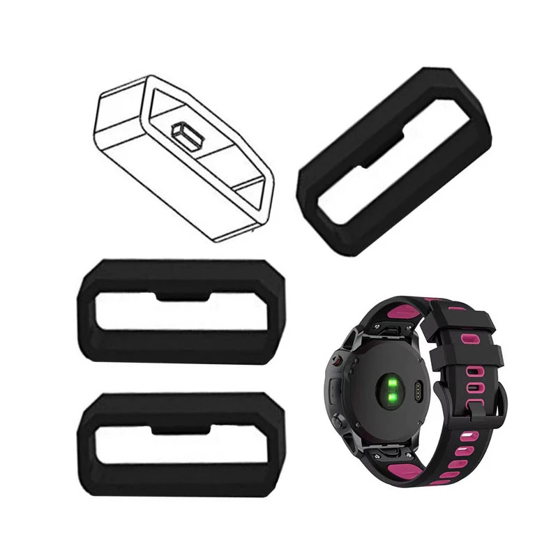 Premium Black Silicone Watchband Strap Loop Rings Retainer