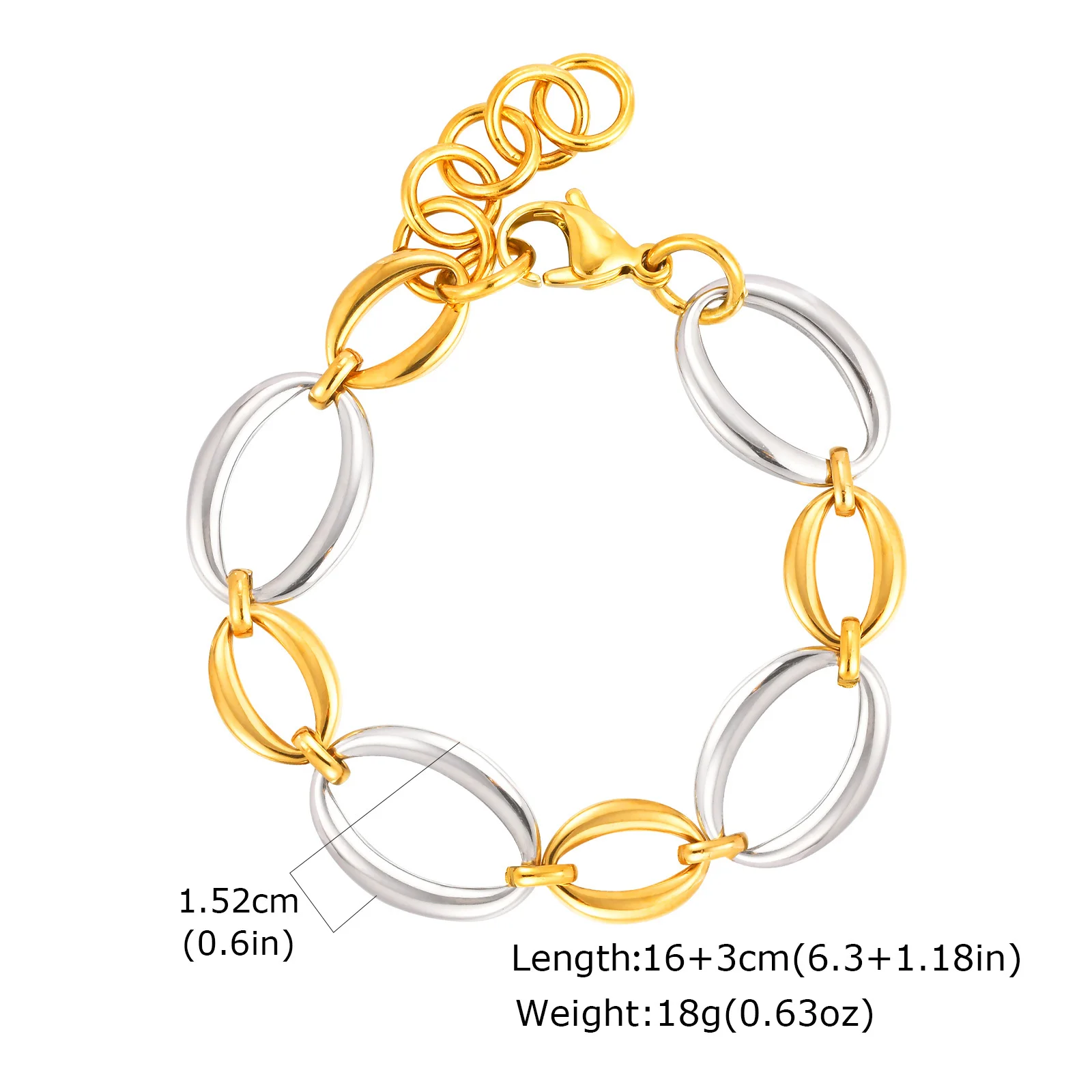 Chunky Two-Tone Mixed Metal Chain Bracelet - Stylish Adjustable Stainless Steel Waterproof Wristband