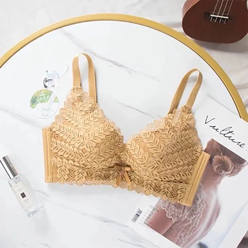 Women's Underwear Wireless Gathered Lace Bra Comfortable Intimate Invisible Bralette Push Up Breathable Lingerie Soft Brassiere