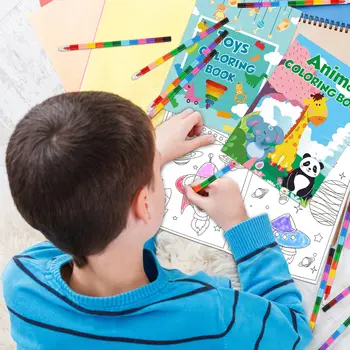 24Pack Small Coloring Books for Kids with 24 Stacking Crayons Set Bulk Coloring Books for Kids Ages 2-4, 4-8, 8-12 Mini Coloring 5