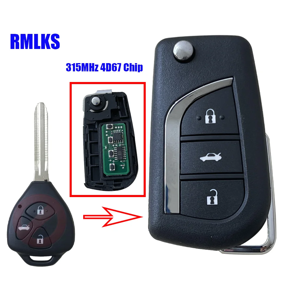 

3 Buttons Control Key 315Mhz with Chip For Toyota Corolla RAV4 Camry CROWN Reiz Toy43 TOY48 Modified Flip Remote Key