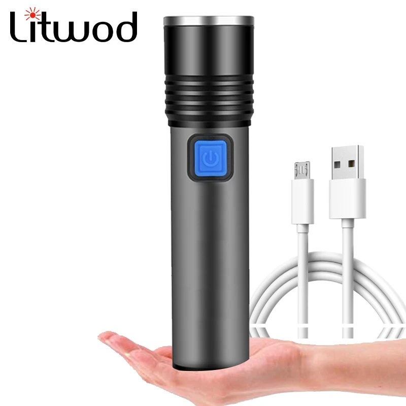 

LED Flashlight USB Rechargeable With T6 LED Built-in 1200mAh lithium battery Waterproof camping light Zoomable Torch