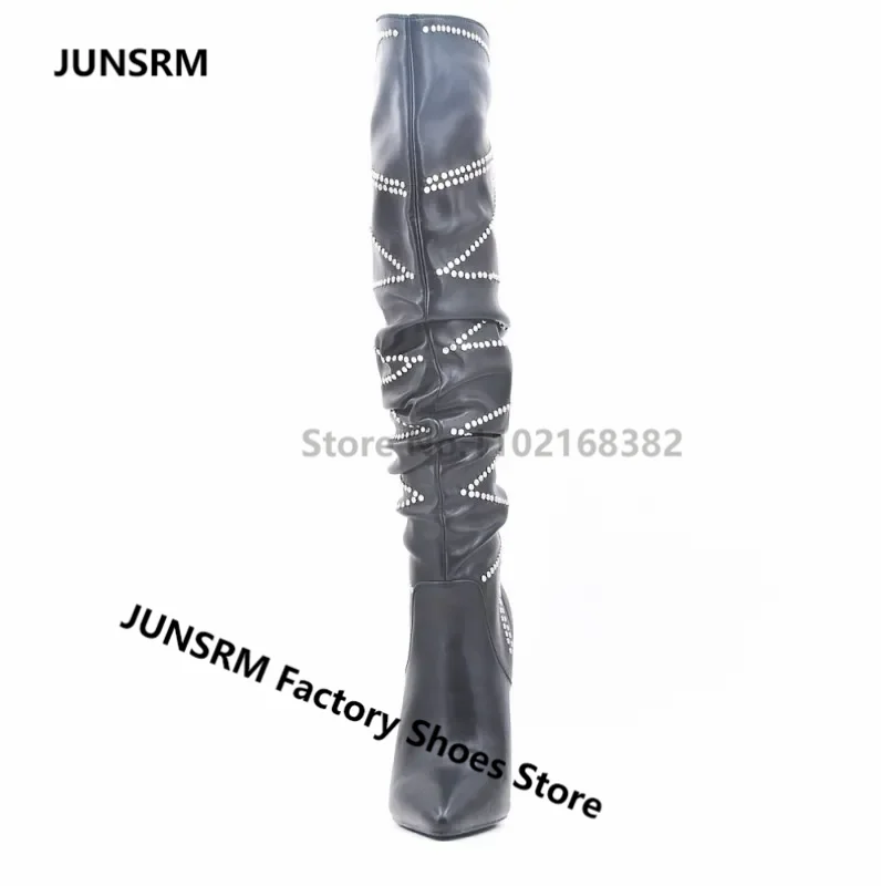 2022 Crystal Decorate Thigh High Boots Pointed Toe Roman Gladiator High Heel Boot Women Party Wedding Boots De Mujer