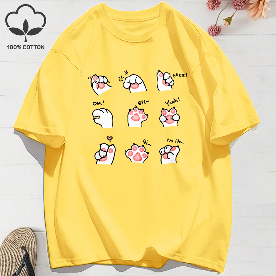 Women T-Shirt Cotton Summer 9 Love Gestures Of Cats Prints Short Sleeve Tees O-Neck Comfortable Loose Tops Basic Womans Clothes