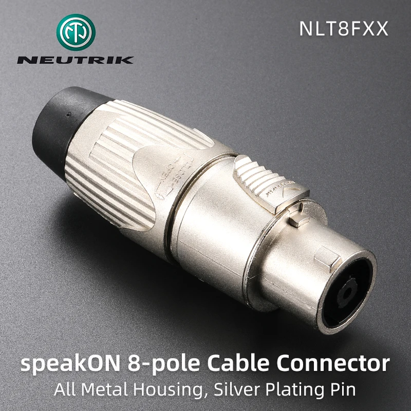 Neutrik conector de Cable hembra de Metal SpeakON, NLT8FXX Conector de altavoz, caja niquelada, contactos de soldadura con bloqueo rápido, 30A, 8 polos