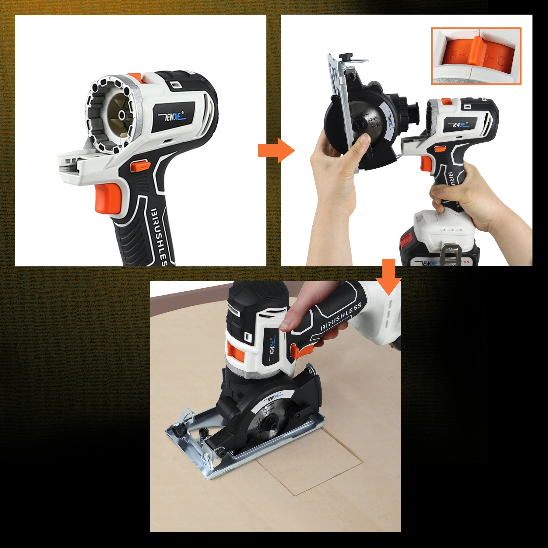 NEWONE 10 in 1 Brushless Multifunctional Tools Impact Drill Cordless DIY  Reciprocating Saw Sander Chainsaw Power