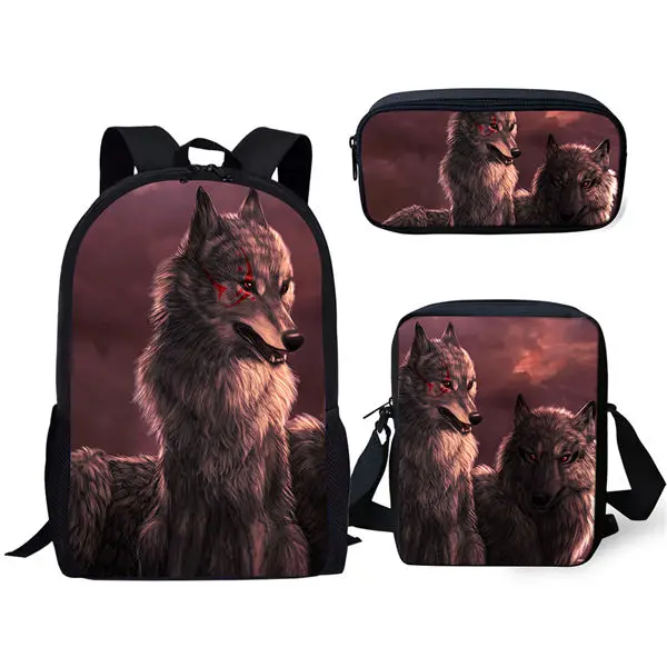 

Classic Fashion Fantasy Moon Wolf 3D Print 3pcs/Set pupil School Bags Laptop Daypack Backpack Inclined shoulder bag Pencil Case