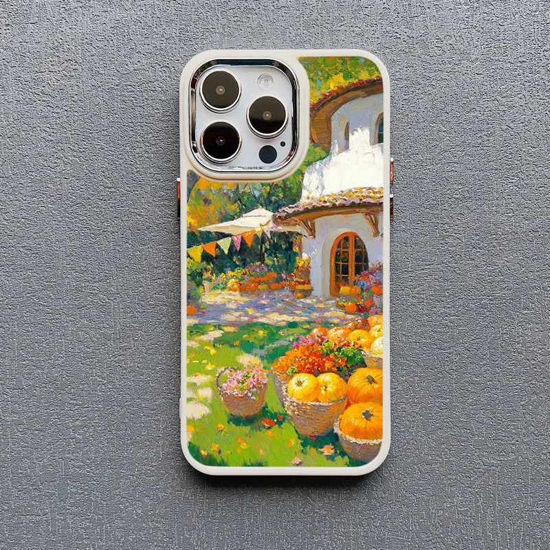 Herbst Landschaft Ölgemälde Silikon Telefon Fall Für iPhone 16 13 12 Mini 11 Pro Max 15 14 Pro Max Plus XR XS X 7 8 SE Zurück Abdeckung – Detail 6