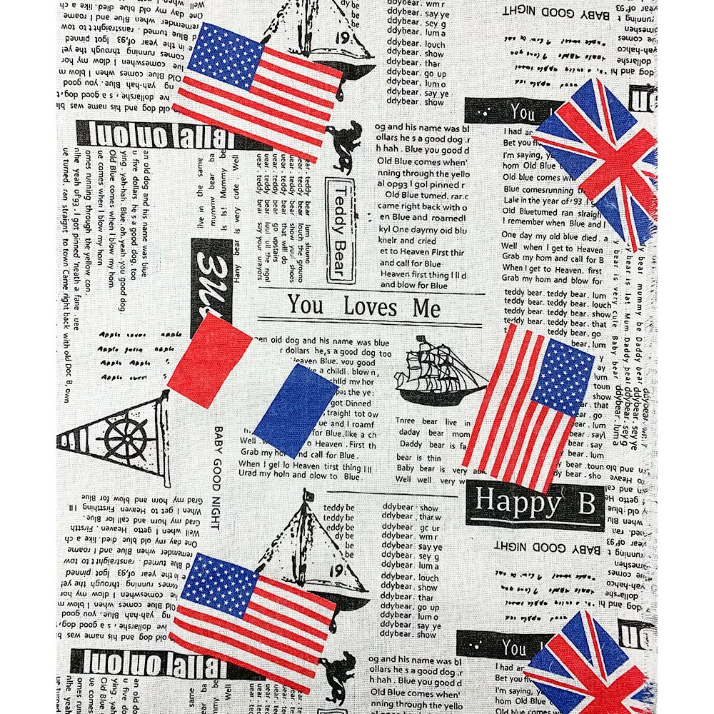 Newspaper Printed Fabric Quilting Cloth Cotton Linen For DIY Sewing Tablecloth Cushion Placemat Storage Bag Handicraft Materials