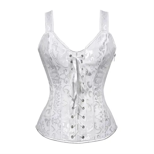 Women Corset with Straps Black Overbust Corset Plus Size Floral Jacquard Corset Zipper Top Gothic Steampunk Corset Bustier - Image 10