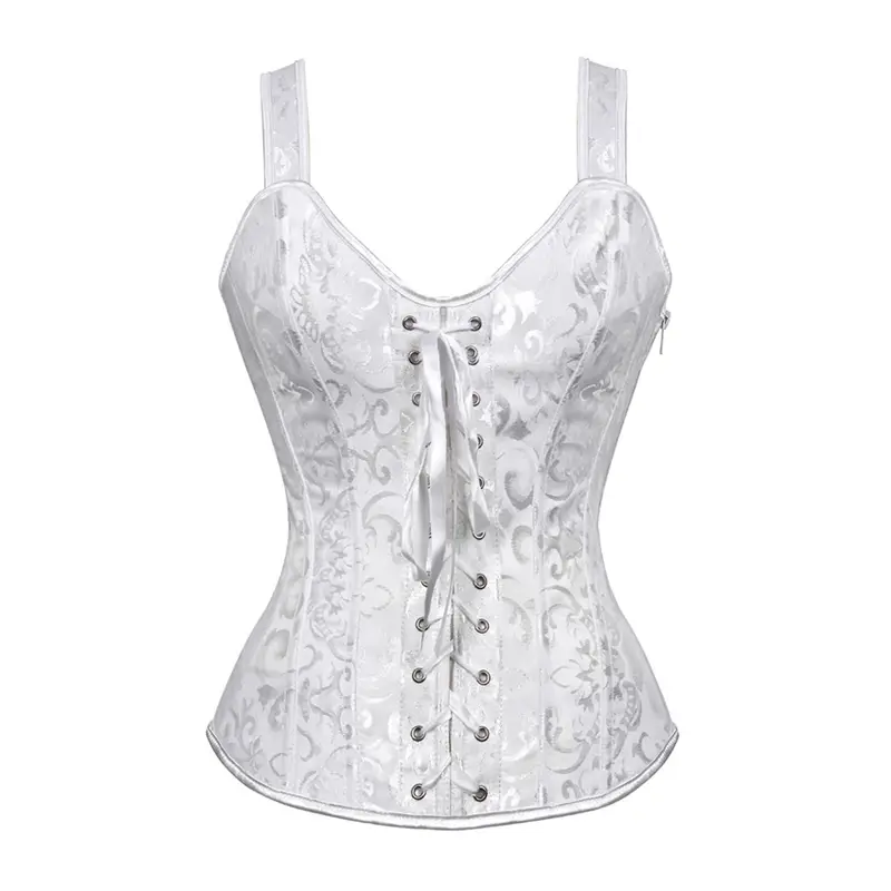 Women Corset with Straps Black Overbust Corset Plus Size Floral Jacquard Corset Zipper Top Gothic Steampunk Corset Bustier - Image 10