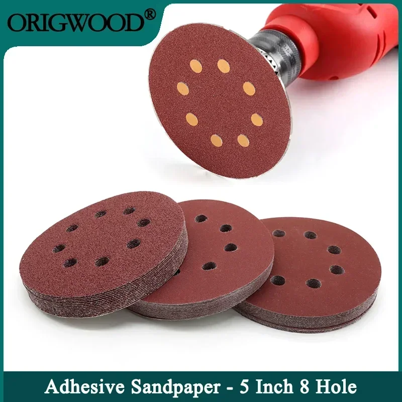 

5 Inch 8 Hole Sanding Discs Hook and Loop Adhesive Sandpaper 125mm for Random Orbital Sander 60-2000 Grits Abrasive Sheets