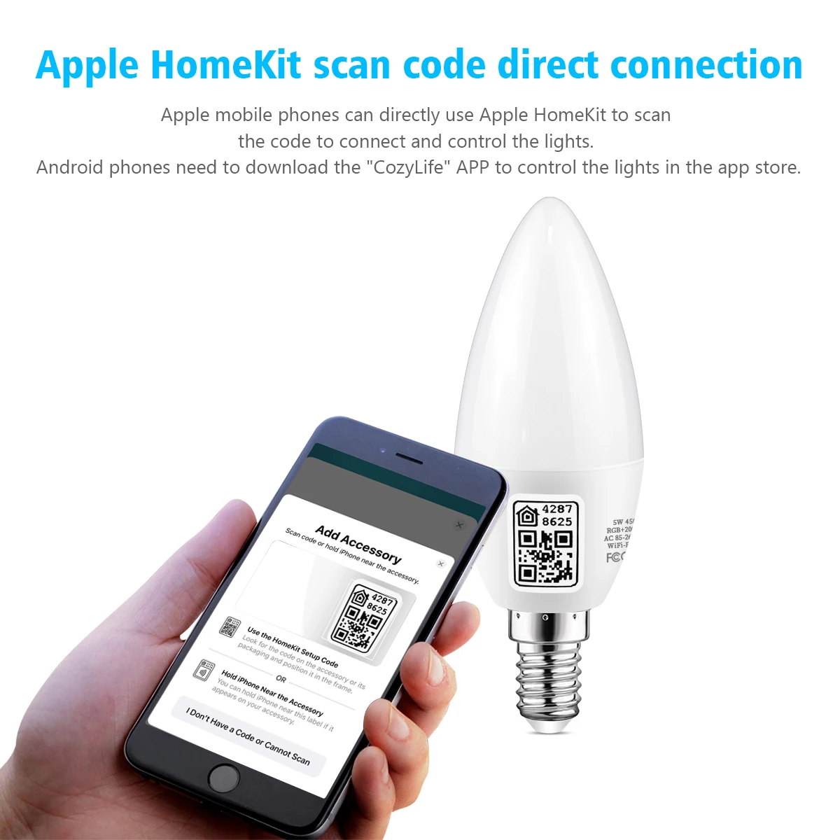 Homekit Smart Light Wifi Bulb Dimmable E14 Candle Lamp AC85-260V