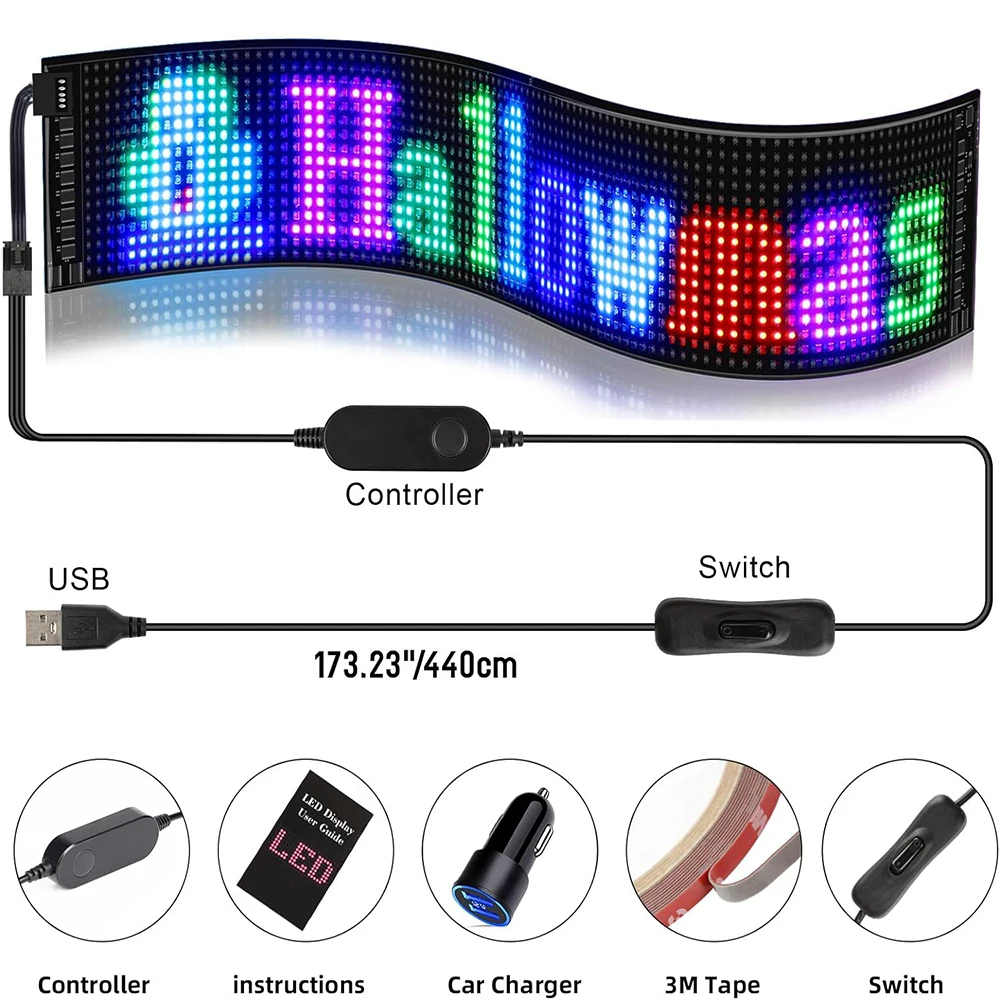 LED Matrix Panel Rolling Advertising LED Signage USB 5V Bluetooth App Controlled Sign Light Programmable Car Sign