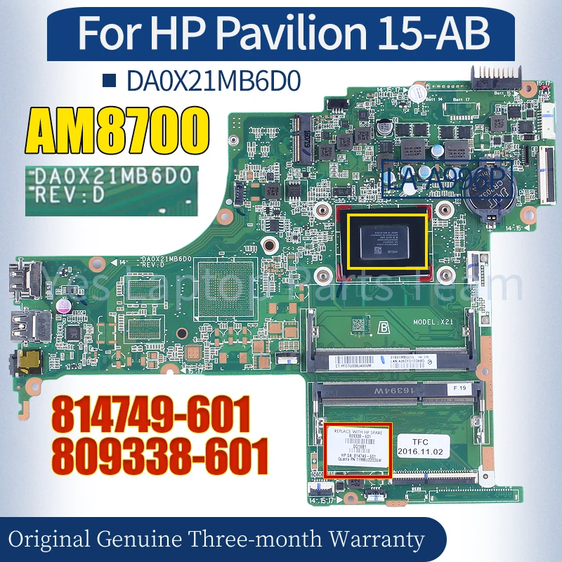 

Материнская плата DA0X21MB6D0 для ноутбука HP Pavilion 15-AB 814749-601 809338-601 AM8700 100% протестированная материнская плата для ноутбука