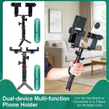 Supporto Treppiede Portatile per Due Telefoni, Regolabile a 360° ° Supporto Rotante per Streaming Live, Mini Treppiede da Tavolo per TikTok YouTube Vlog Selfie