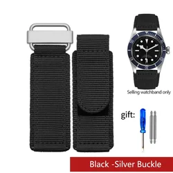 Nylon Hook and Loop Waterproof Sweatproof Watchband Strap - Woven Design, 22mm/24mm - 24mm (Black silver buckle)