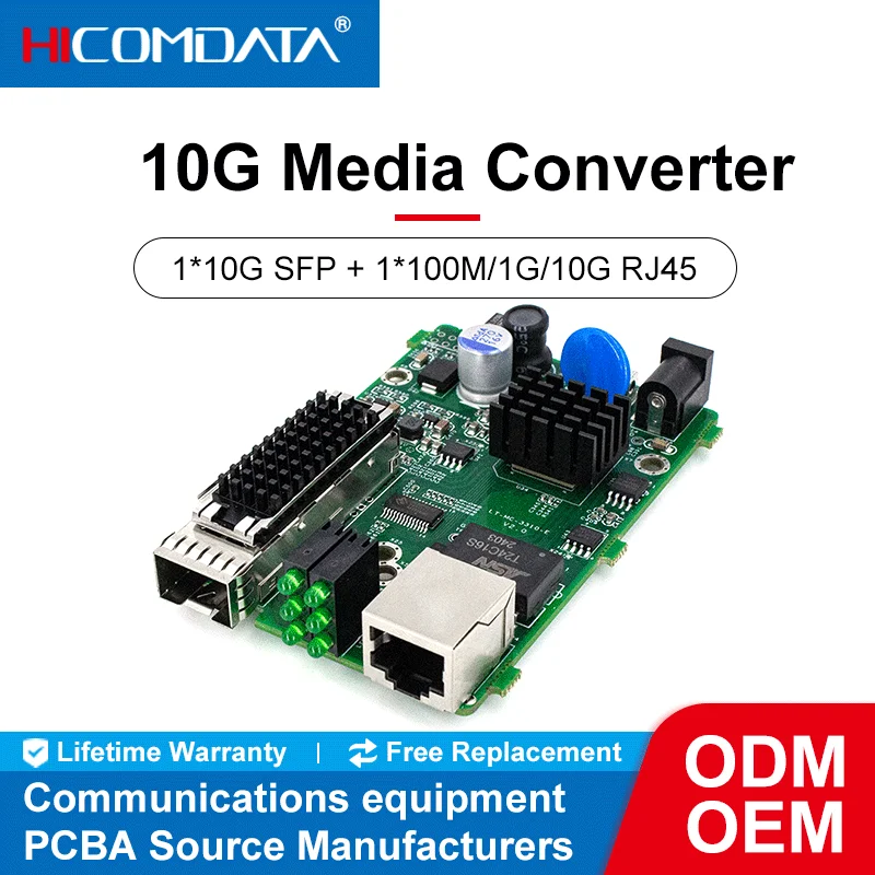 HICOMDATA Fiber Optic Media Converter 10gb 20km Transceiver Optical Sfp Fibre Converter PCBA