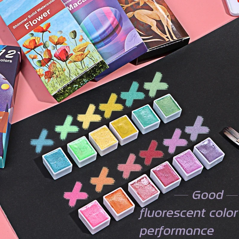 Watercolor Paint Set 6/12 Color Metallic Glitter For Artists School Stationery Graffiti Tool Solid Pigment Art Supplies