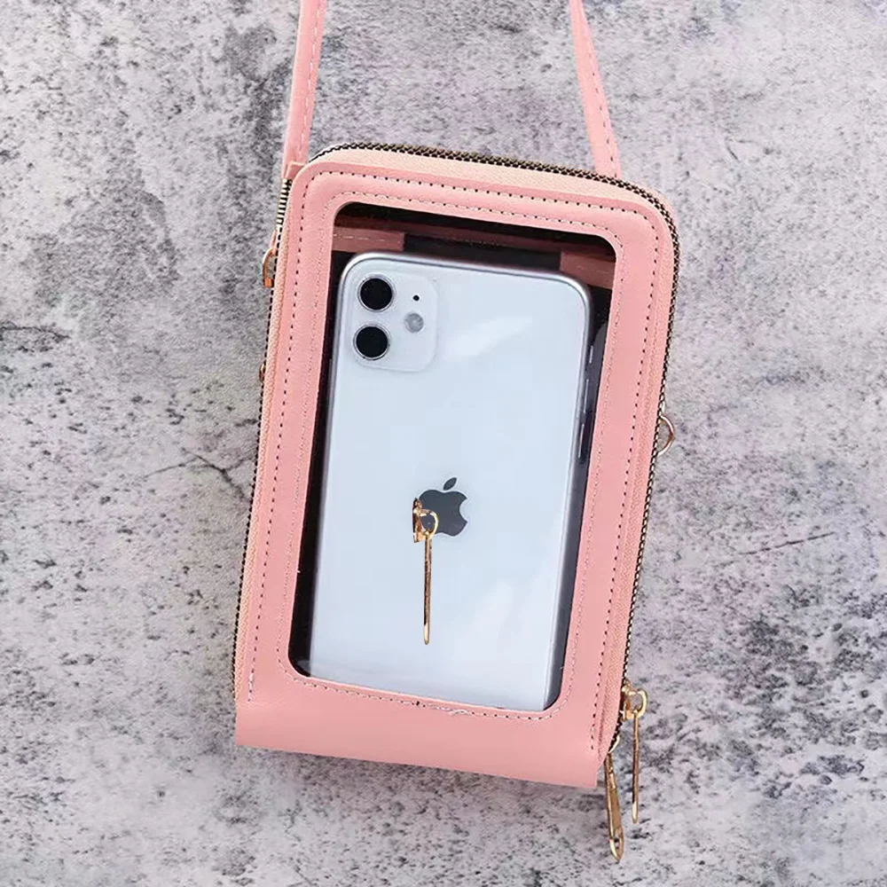 Touch Screen Mobile Phone Bag For iPhone Huawei Samsung Women PU Chain Messenger Shoulder Bags Flap Bag Mini Handbag Wallet