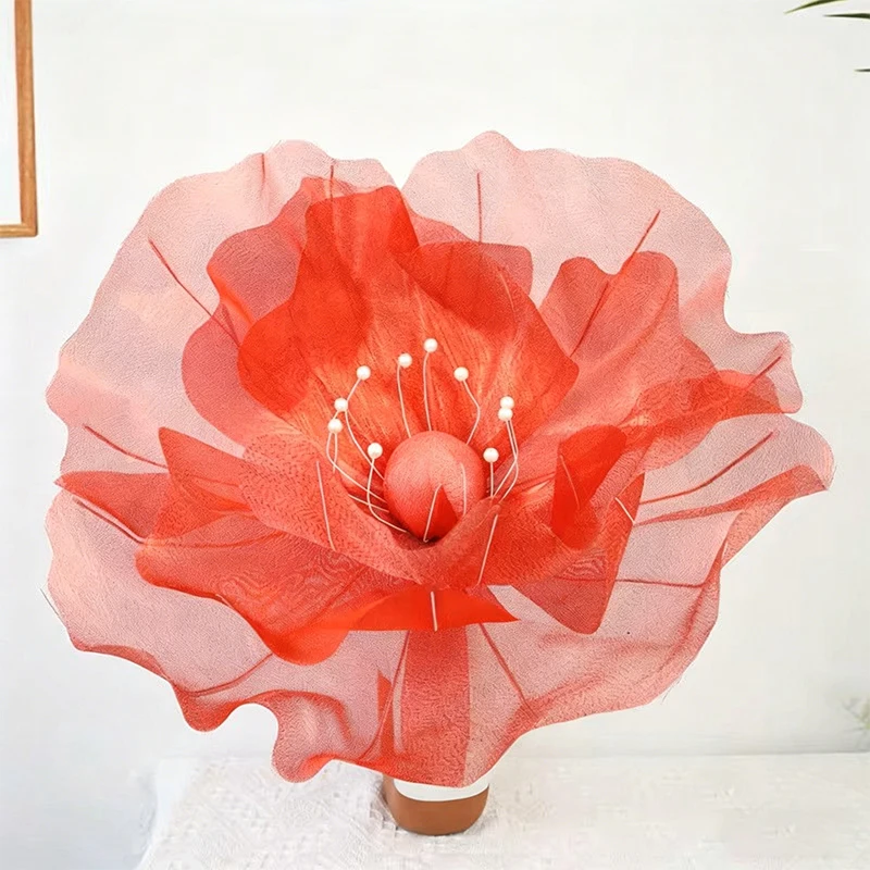 Large Transparent Tulle Flower with Pearl Accents for Decorative and Event Use