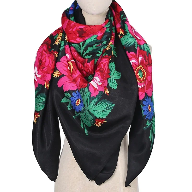 140x140CM Printed Square Scarf for Women Chinese Retro Style Uitable for All Seasons Shawl Handkerchief Babushka Hijab Head Wrap 3