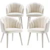 Velvet Dining Chairs Set of 4 Modern Living Room Chairs with Petal Back & Wood Legs Comfy Upholstered Side Chair for Dining Room 1