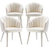 Velvet Dining Chairs Set of 4 Modern Living Room Chairs with Petal Back & Wood Legs Comfy Upholstered Side Chair for Dining Room 1