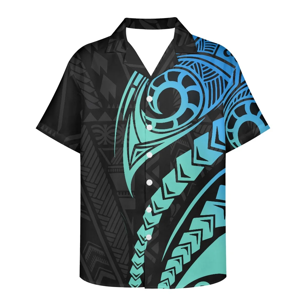 

HYCOOL Casual Party Men'S Black Button Up Shirt Polynesian Tribal Mens Summer Clothing Fashion Button Down Samoan Hawaiian Shirt