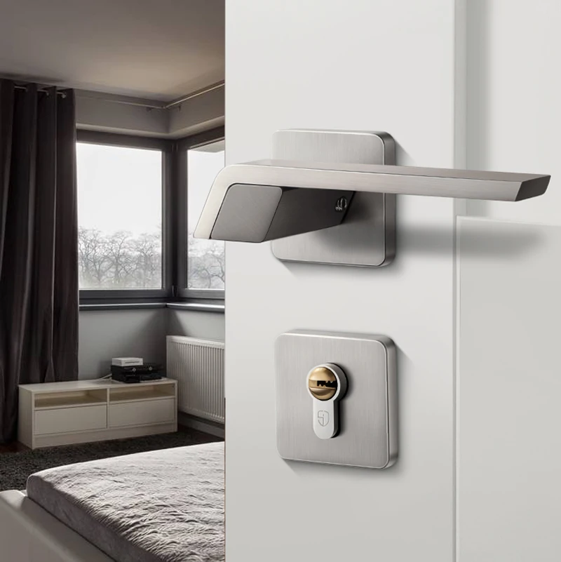 

Zinc Alloy Indoor Lock European Bedroom Door Locks Luxury American Modern Wood Door Handle Lockset Sliver Grey Door Locksets