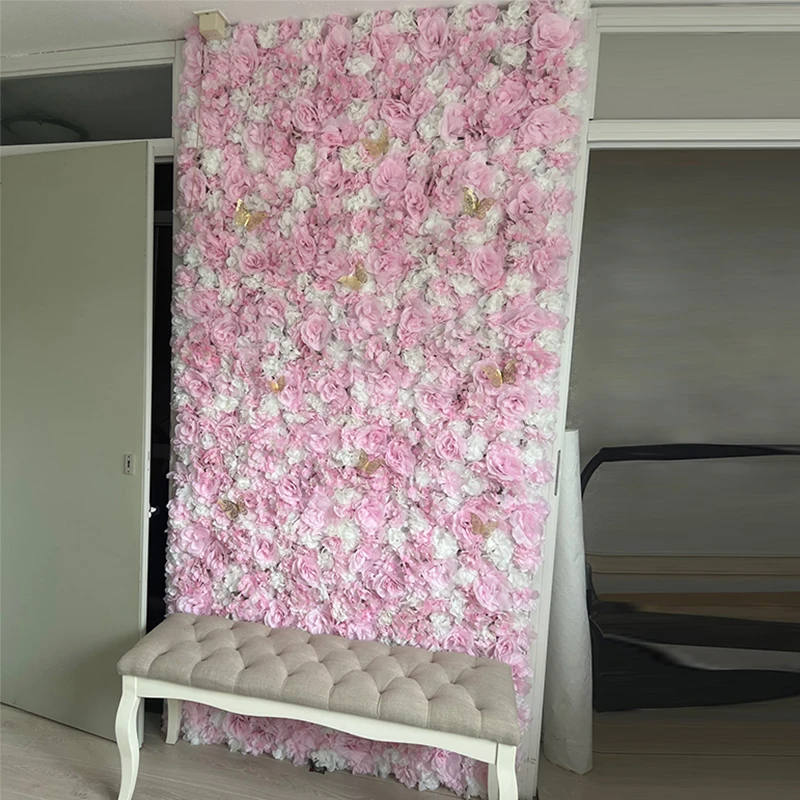 Pink Silk Rose Flower Wall Panel for Wedding & Party Backdrop 4