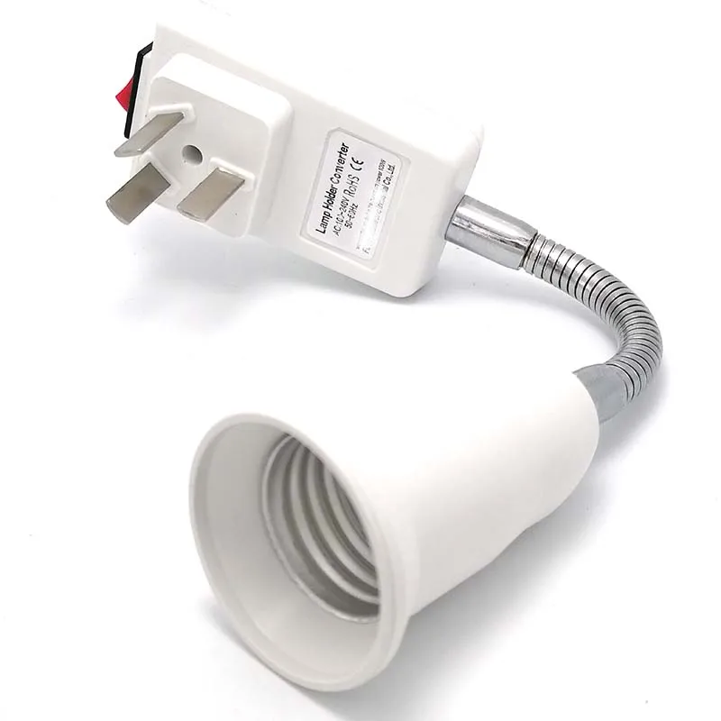 European American Australia EU UK US AU Plug to E27 Light Base Conversion LED Bulb Socket Rotary Lamp Holder With Switch 20cm