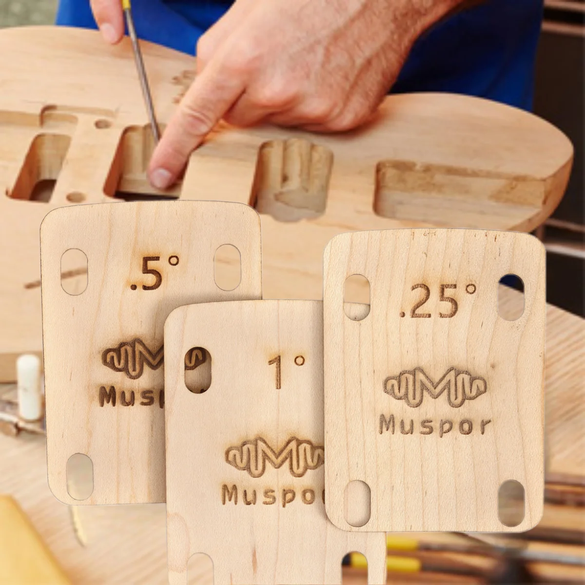 Miwayer 1 Set/3 Stück Gitarrenhals-Unterlegscheiben-Schutz 0,25 0,5 1 Grad massives Ahornholz-Set/für angeschraubte Halsschrauben und Gitarrenzubehör – Detail 8